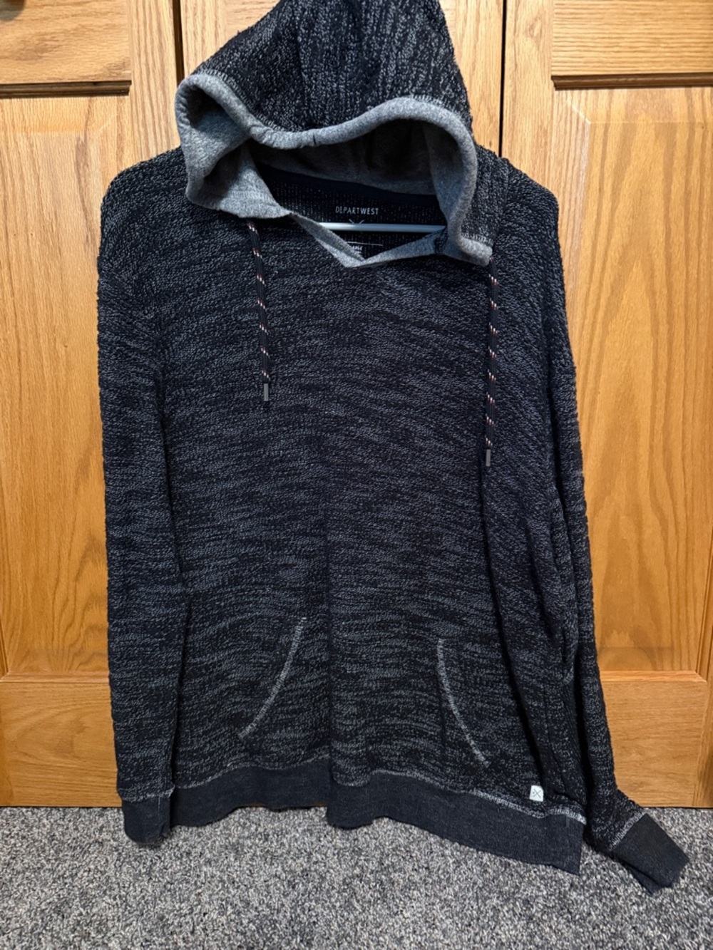 Men’s Dark Heather Knit Hooded Pullover Sweatshirt